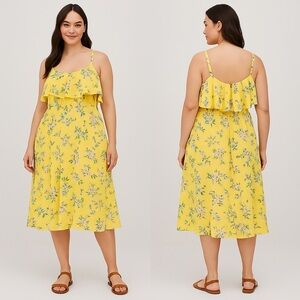 Torrid Yellow Floral Ruffle Dress Size 12 Sleeveless Midi Fit & Flare